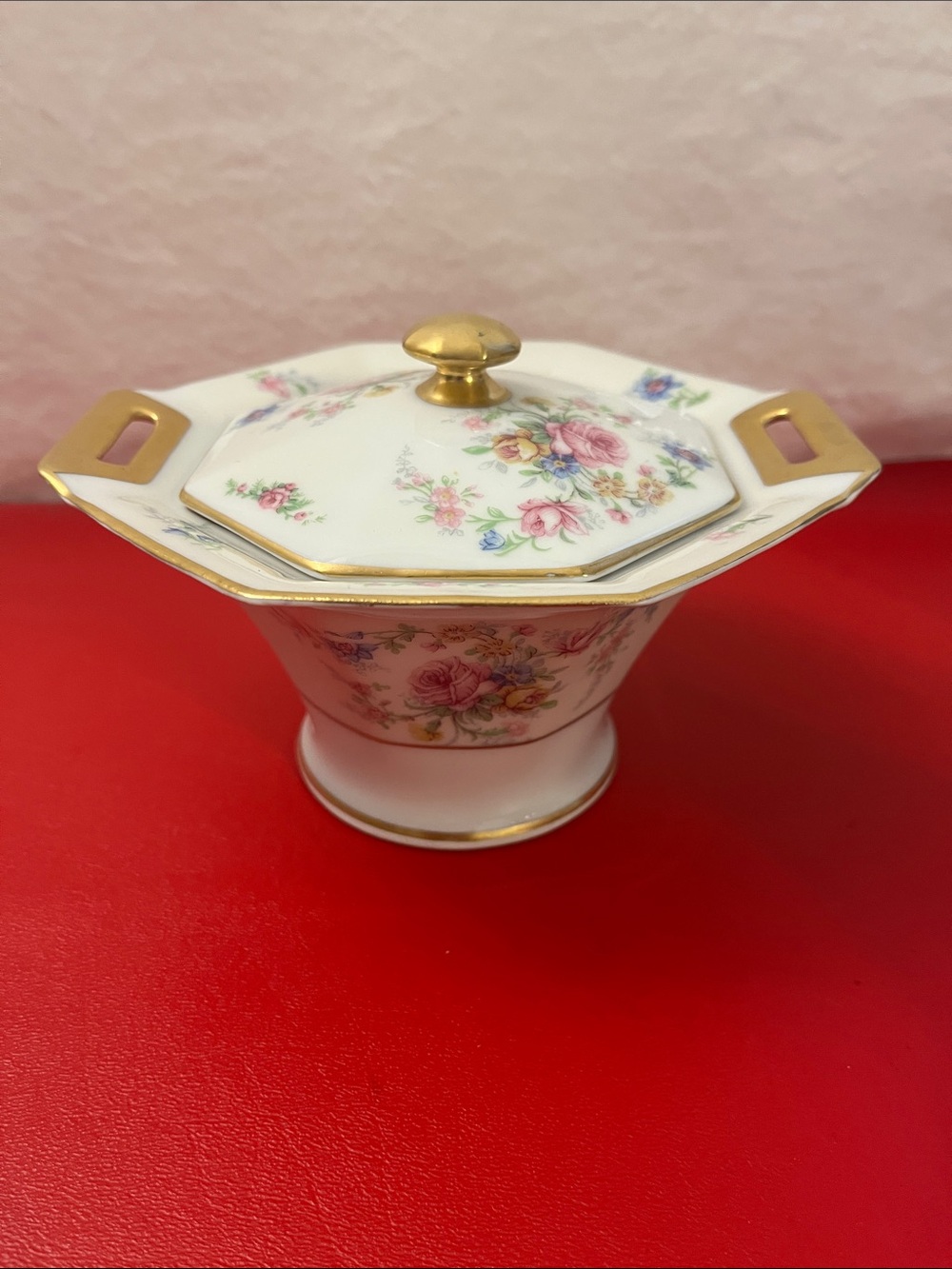 Theodore Haviland Chalfonte Sugar Bowl with Lid Floral Gold Limoges France 1936